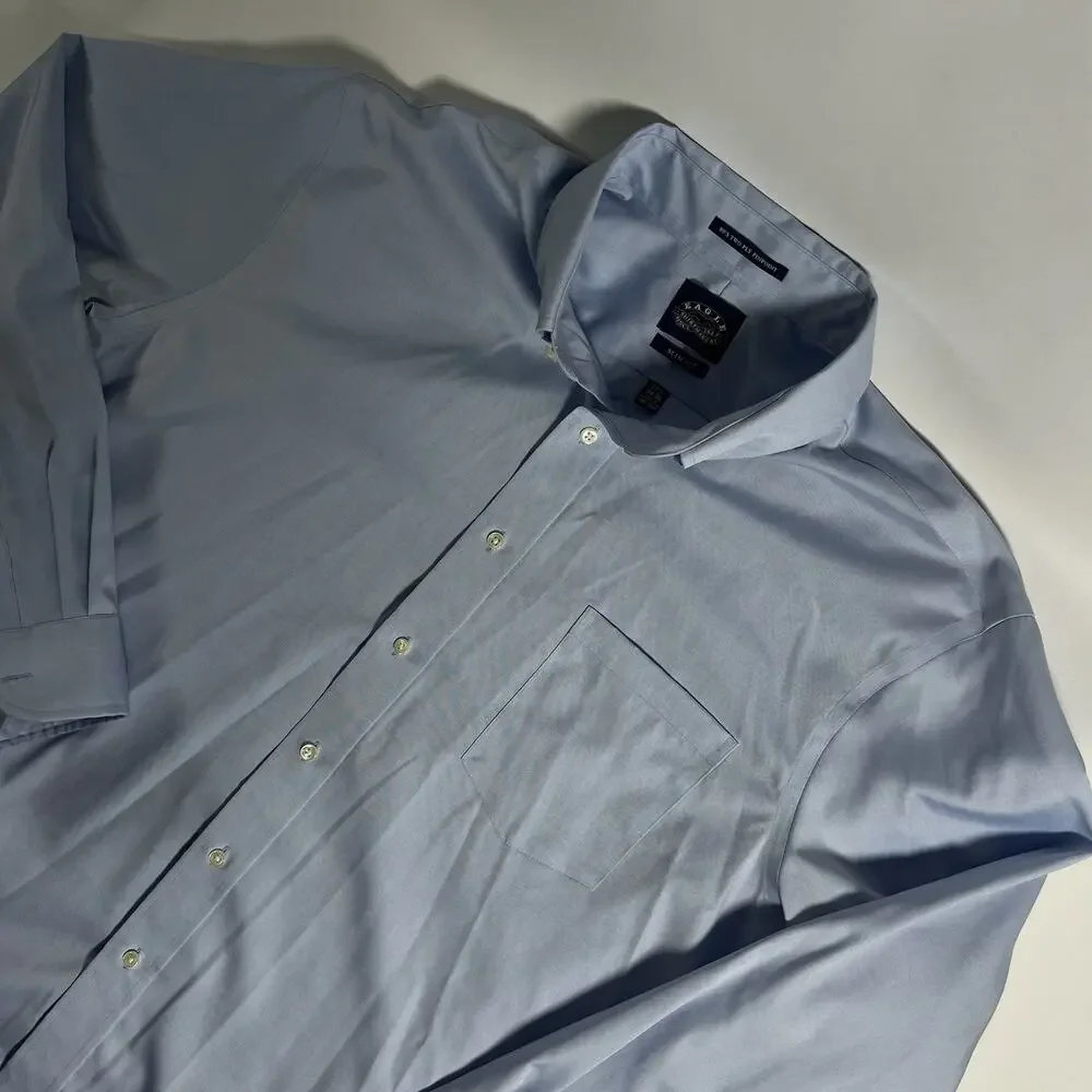 Eagle Non-Iron Cotton Dress Shirt Blue Solid Button-Down 17.5‎ 34/35 Slim